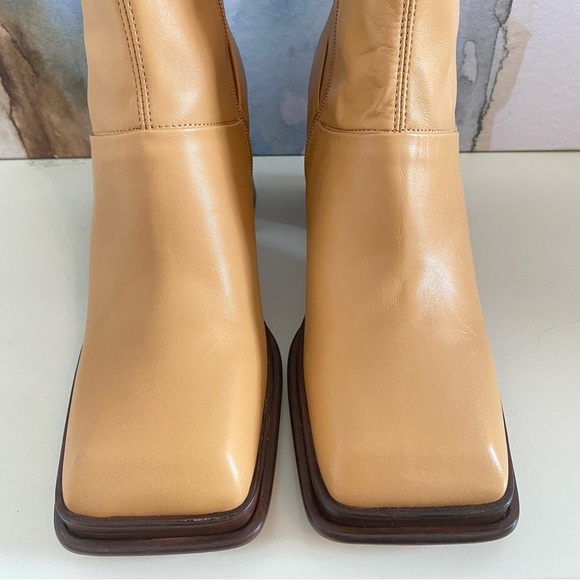 ASOS Rochelle Premium Leather Platform Heel Ankle Boots in Camel - Picture 4 of 12